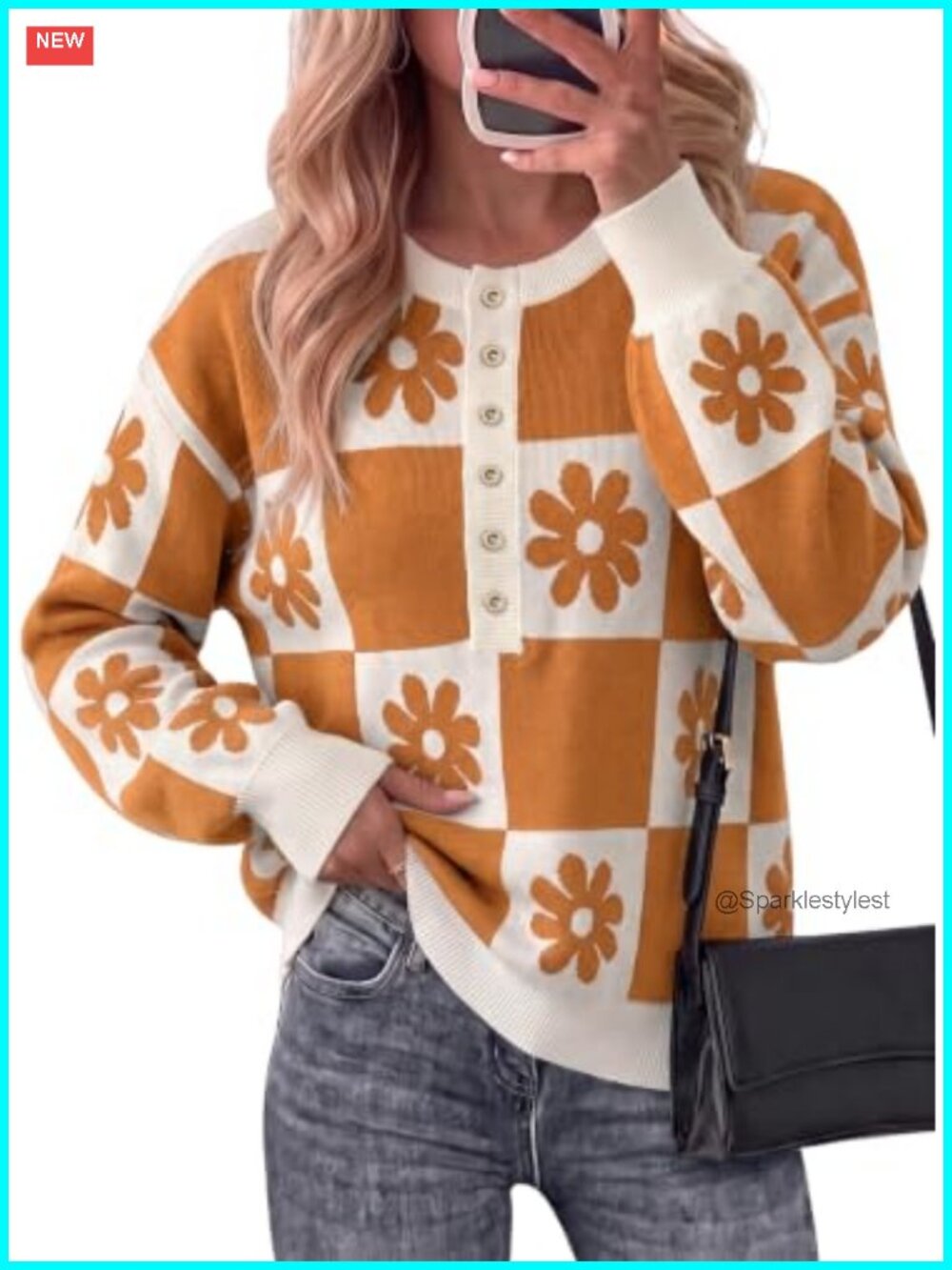 Dokotoo Women's Crewneck Long Sleeve Plaid Floral Pullover Sweater
